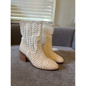 Kelsi Dagger KDB Cream Brooklyn Emery Woven Mid-Calf Boots Size US 9